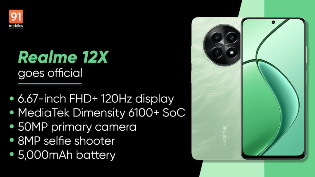 Realme 12X with MediaTek Dimensity 6100+, 5000mAh battery launched in China: price, specifications